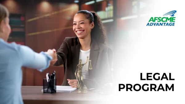 A woman shaking hands with a legal representative